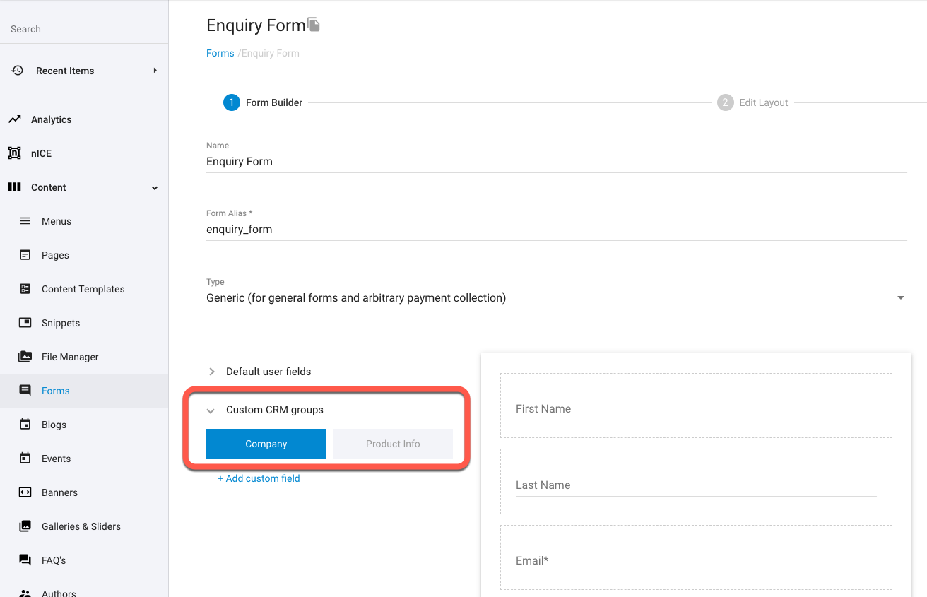 Add Custom CRM Group Fields to Form
