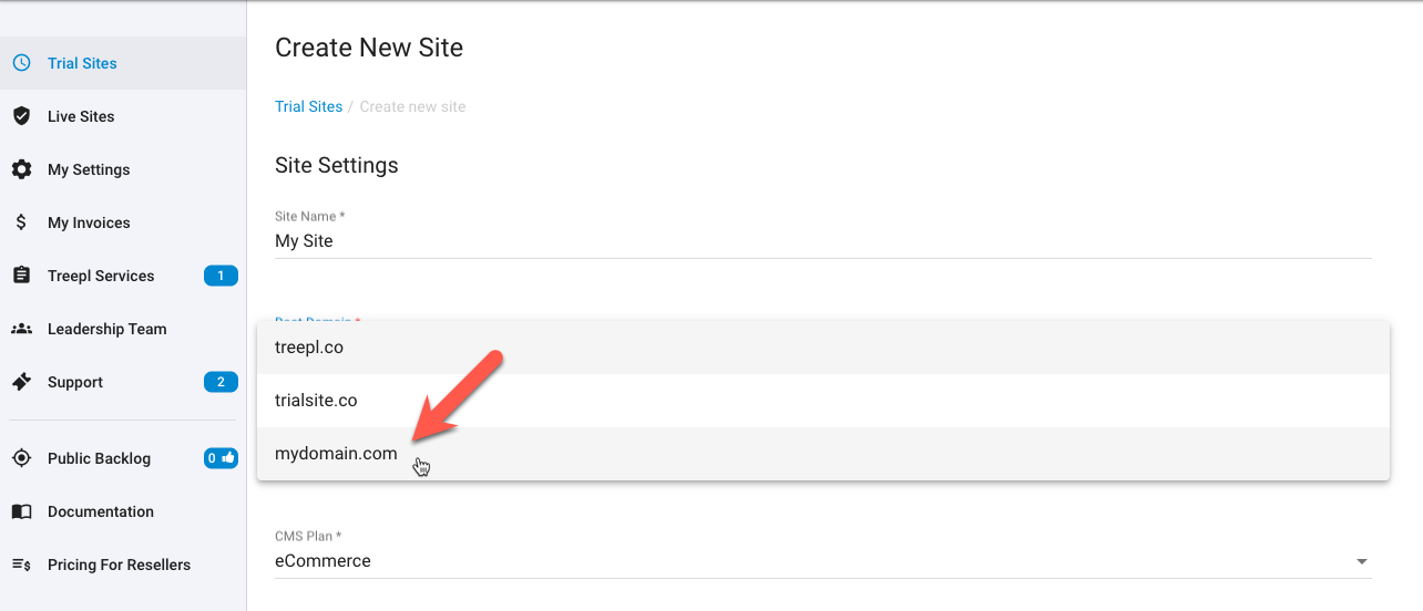 Using your Custom Domain for Trial Sites