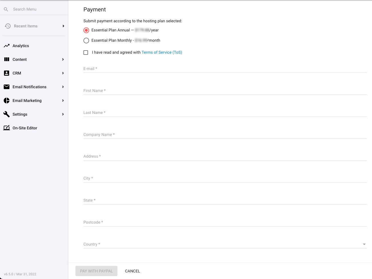 Direct Billing Payment Page