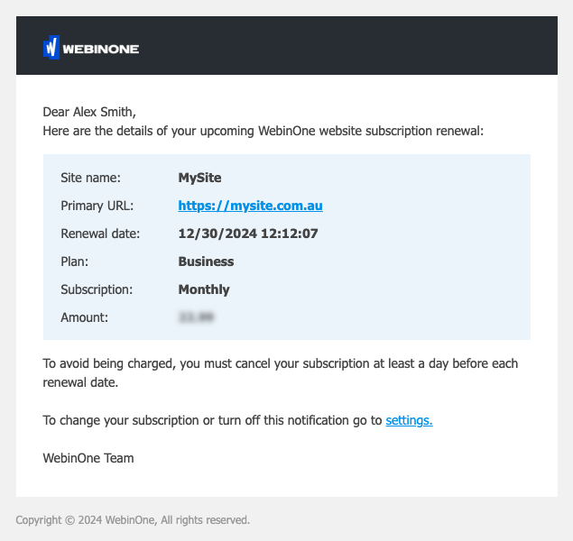 Direct Billing Renewal Email Notification