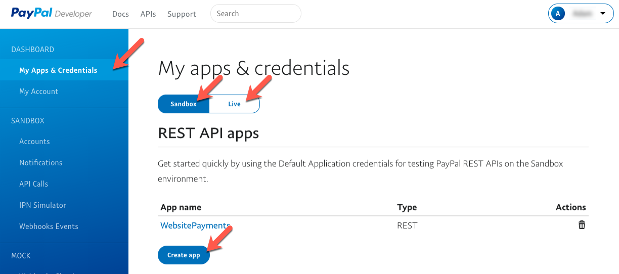 PayPal REST API App