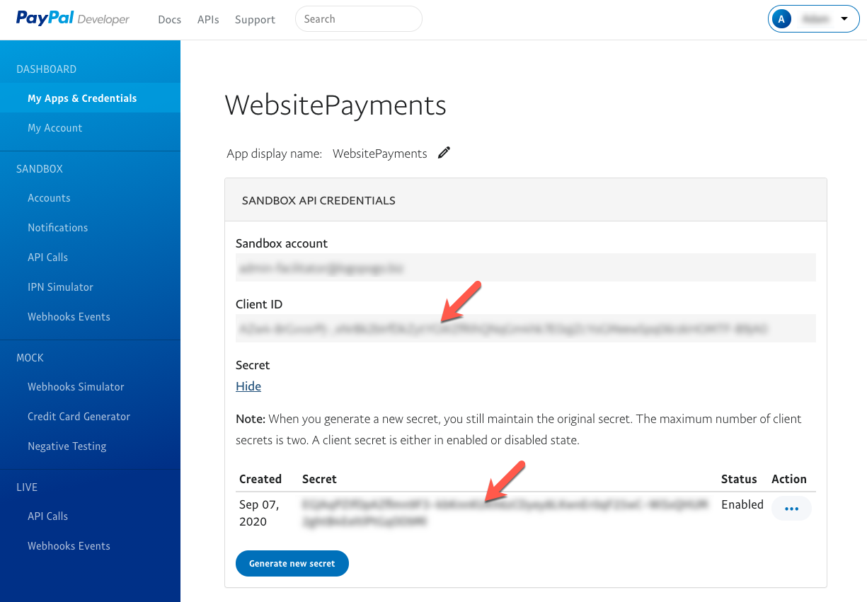 PayPal API Credentials