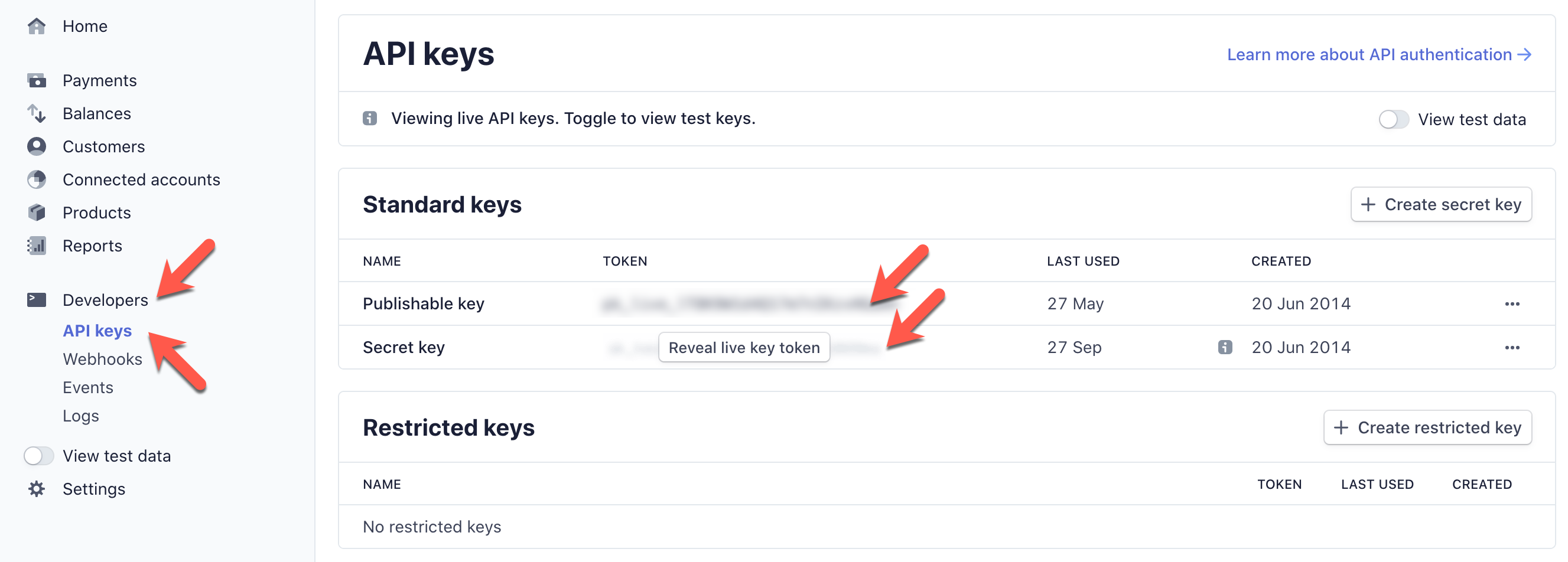 Stripe Live API Credentials