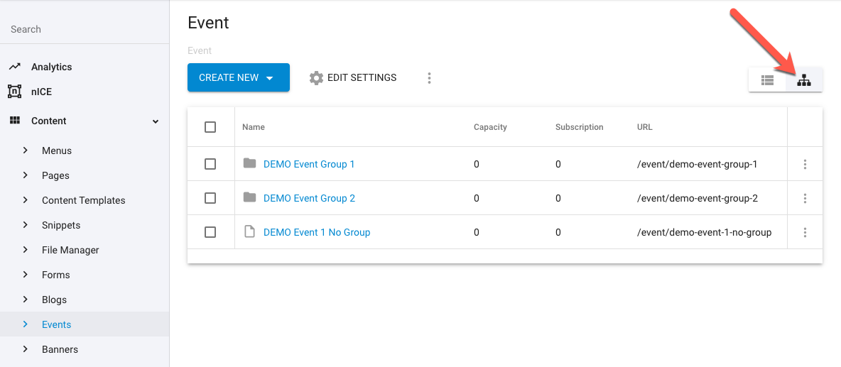 Event Groups - Tree View