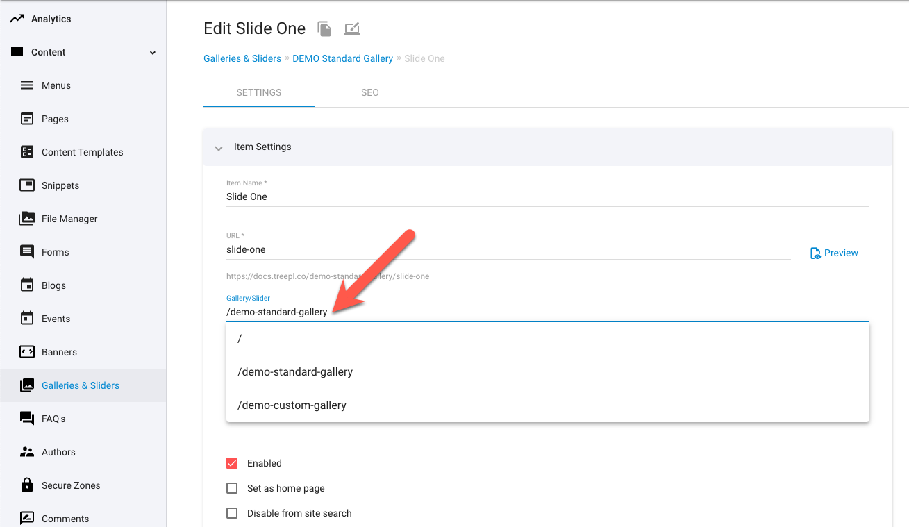 Galleries/Sliders - Assign to Group