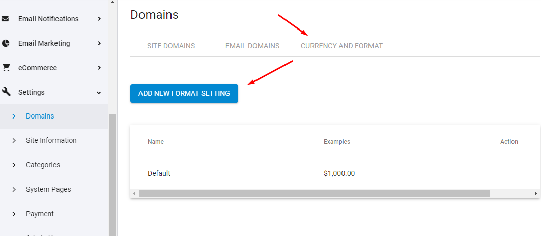 Create Currency/Format settings