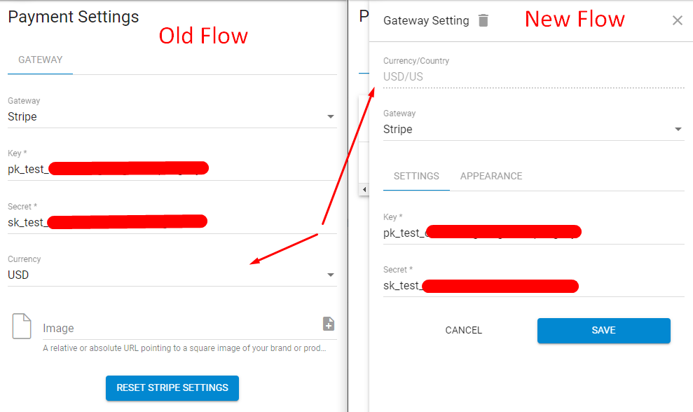 Payment Settings - Currency/Country pairs