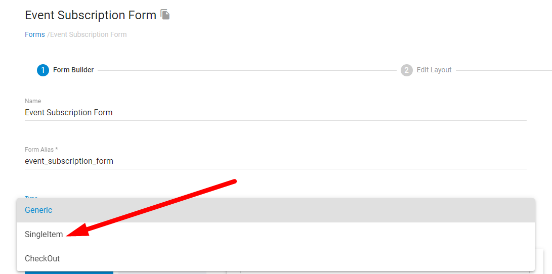 SingleItem form type change